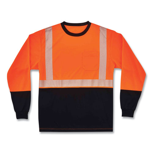 Ergodyne Glowear 8281bk Class 2 Long Sleeve Shirt With Black Bottom Polyester Large Orange