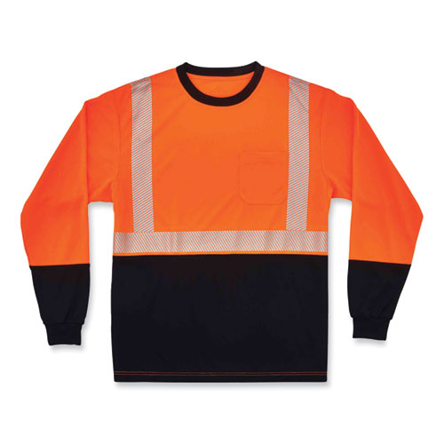 Ergodyne Glowear 8281bk Class 2 Long Sleeve Shirt With Black Bottom Polyester X-large Orange