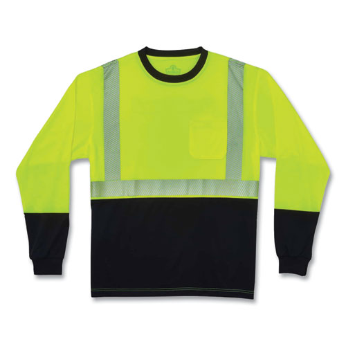 Ergodyne Glowear 8281bk Class 2 Long Sleeve Shirt With Black Bottom Polyester X-large Lime