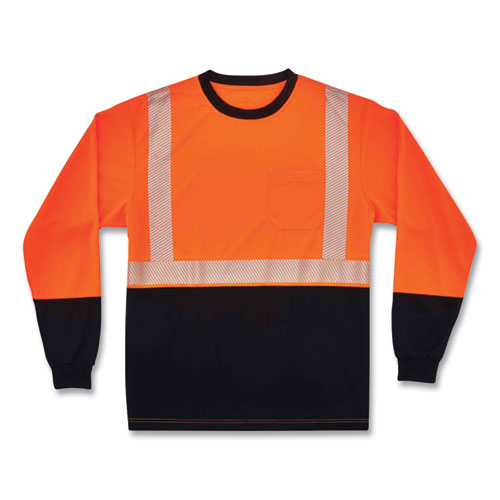 Ergodyne Glowear 8281bk Class 2 Long Sleeve Shirt With Black Bottom Polyester 2x-large Orange