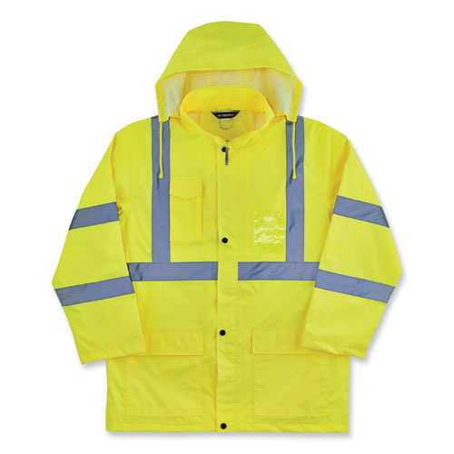 Ergodyne Glowear 8366 Class 3 Lightweight Hi-vis Rain Jacket Polyester Large Lime