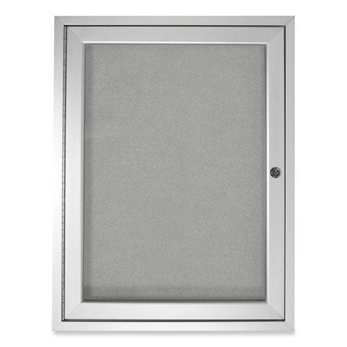 Ghent 1 Door Enclosed Vinyl Bulletin Board With Satin Aluminum Frame 36x36 Silver Surface
