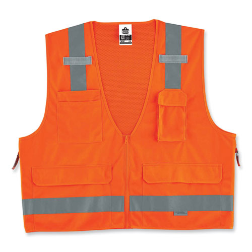 Ergodyne Glowear 8250z Class 2 Surveyors Zipper Vest Polyester 4x-large/5x-large Orange