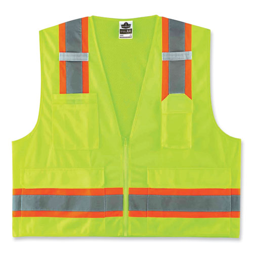 Ergodyne Glowear 8248z Class 2 Two-tone Surveyors Zipper Vest Polyester 2x-large/3x-large Lime