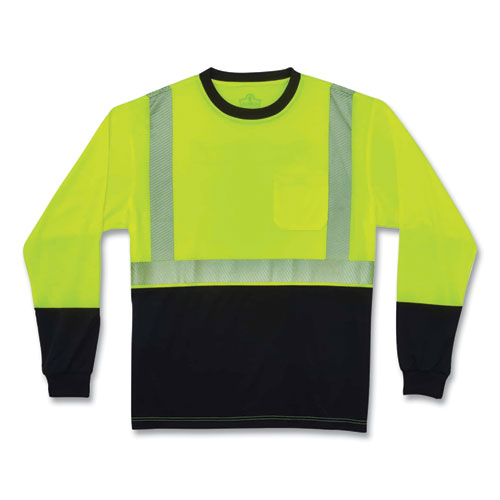 Ergodyne Glowear 8281bk Class 2 Long Sleeve Shirt With Black Bottom Polyester Large Lime