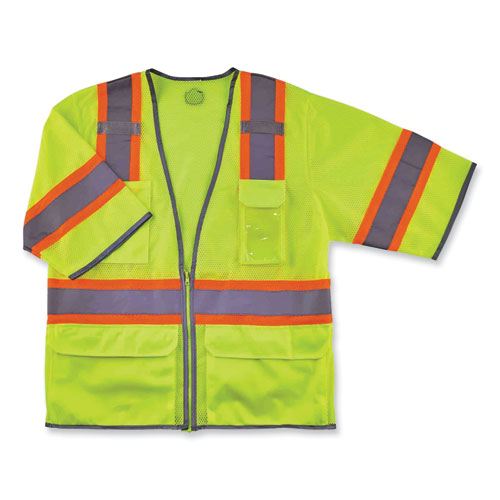 Ergodyne Glowear 8346z Class 3 Two-tone Hi-vis Surveyor Zipper Vest 4x-large/5x-large Lime