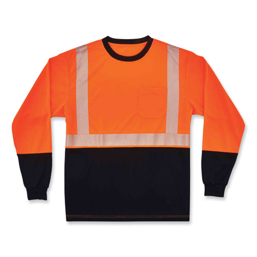 Ergodyne Glowear 8281bk Class 2 Long Sleeve Shirt With Black Bottom Polyester Medium Orange