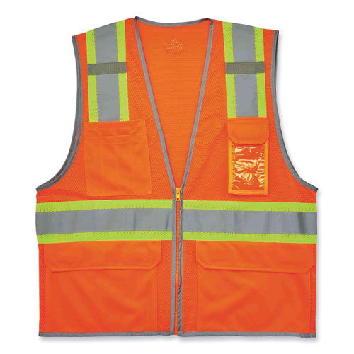 Ergodyne Glowear 8246z Class 2 Two-tone Mesh Reflective Binding Zipper Vest Polyester Small/med Orange