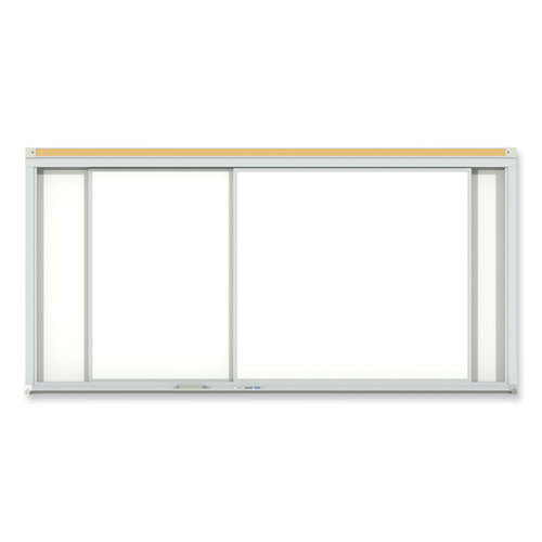 Ghent Horizontal Sliding Porcelain Magnetic Whiteboard 72x48 White Surface Satin Aluminum Frame