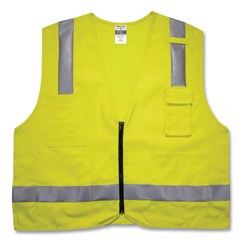 Ergodyne Glowear 8262frz Class 2 Fr Surveyor Zip Vest Tencel/modacrylic/para-aramid/kevlar 2xl/3xl Lime