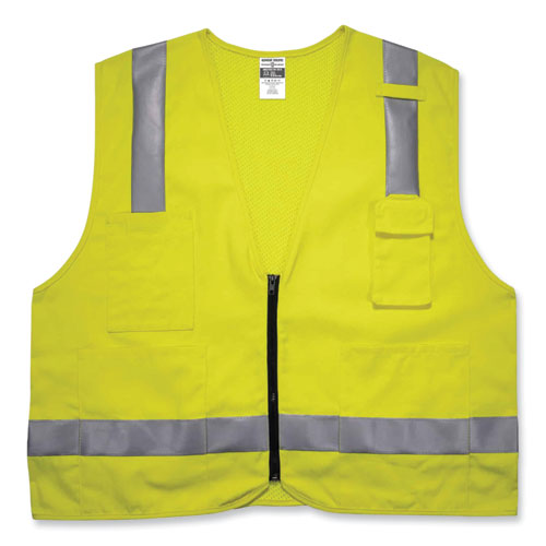 Ergodyne Glowear 8262frz Class 2 Fr Surveyor Zip Vest Tencel/modacrylic/para-aramid/kevlar 4xl/5xl Lime