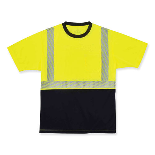 Ergodyne Glowear 8280bk Class 2 Performance T-shirt With Black Bottom Polyester X-large Lime