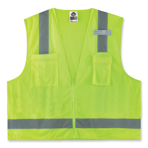 Ergodyne Glowear 8249z-s Single Size Class 2 Economy Surveyors Zipper Vest Polyester 2x-large Lime
