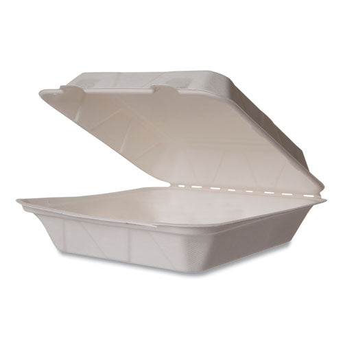 Vegware™ White Molded Fiber Clamshell Containers 9x18x2 White Sugarcane 200/Case