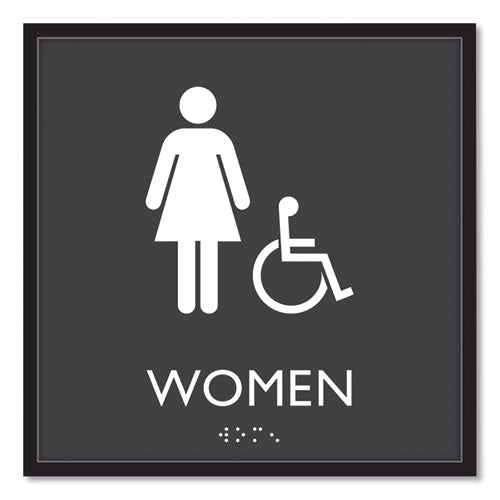 ADA Sign, Women Accessible, Plastic, 8 x8, Clear/White ADA Sign, Women Accessible, Plastic, 8 x8, Clear/White
