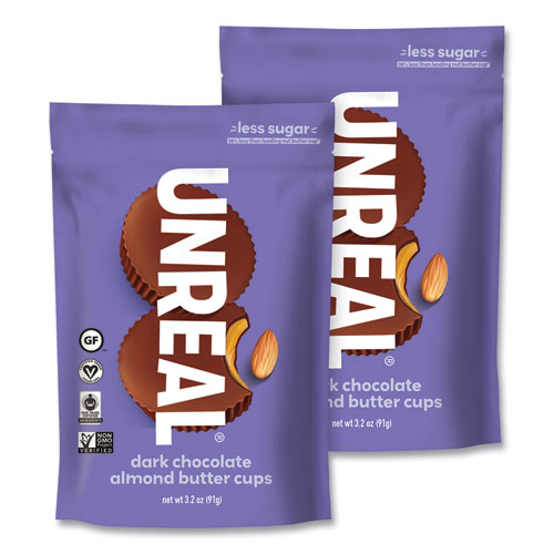 UNREAL Chocolate Almond Butter Cups 3.2 Oz Bag 2/Case