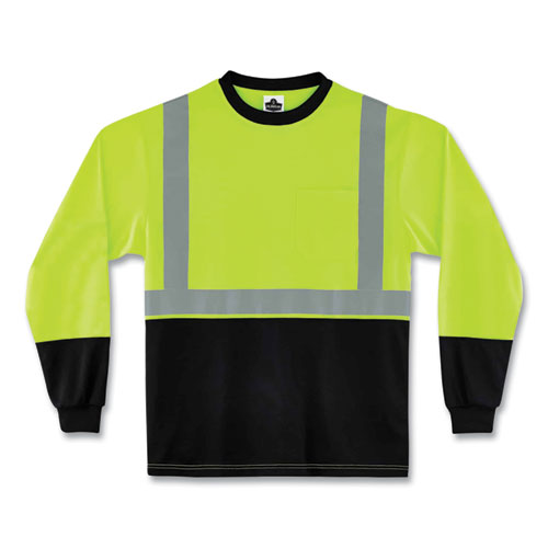 Ergodyne Glowear 8291bk Type R Class 2 Black Front Long Sleeve T-shirt Polyester Medium Lime