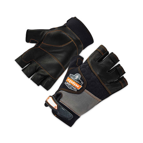 Ergodyne Proflex 901 Half-finger Leather Impact Gloves Black Large Pair