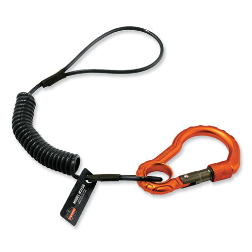 Ergodyne Squids 3156 Coiled Tool Lanyard With Carabiner 2 Lb Max Work Capacity 12" To 48" Black/orange