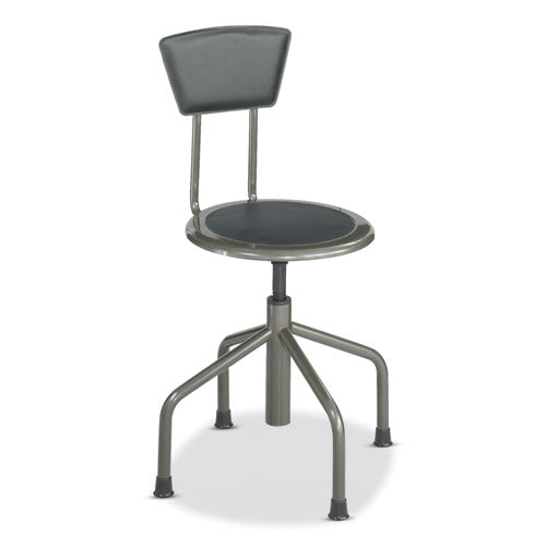 Safco Diesel Low Base Stool W/back Supports 250lb 16" To 22" High Black Seat Black Back Pewter Base