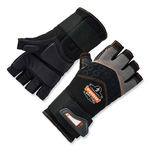 Ergodyne Proflex 910 Half-finger Impact Gloves + Wrist Support Black X-large Pair