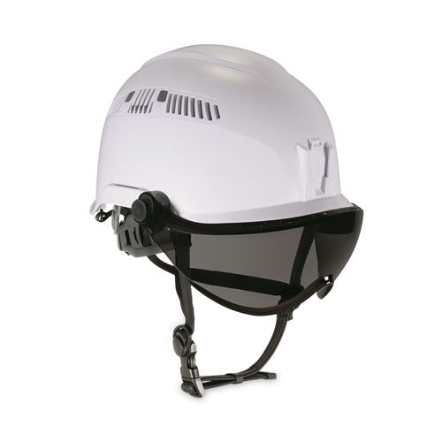 Ergodyne Skullerz 8975v Class C Safety Helmet W/8991 Visor Kit Smoke Lens 6-pt Ratchet Suspension White