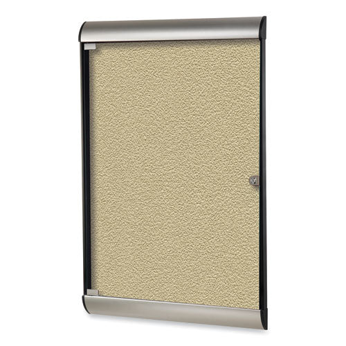 Ghent Silhouette 1 Door Enclosed Caramel Vinyl Bulletin Board With Satin/black Frame 27.75x42.13