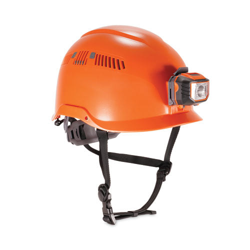 Ergodyne Skullerz 8975led Class C Safety Helmet W/8981 Universal Led Headlamp 6-pt Ratchet Susp Orange