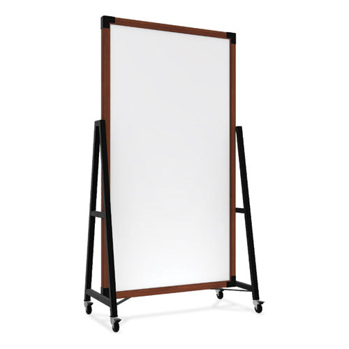 Ghent Prest Mobile Magnetic Whiteboard 40.5x73.75 White Surface Caramel Oak Wood Frame