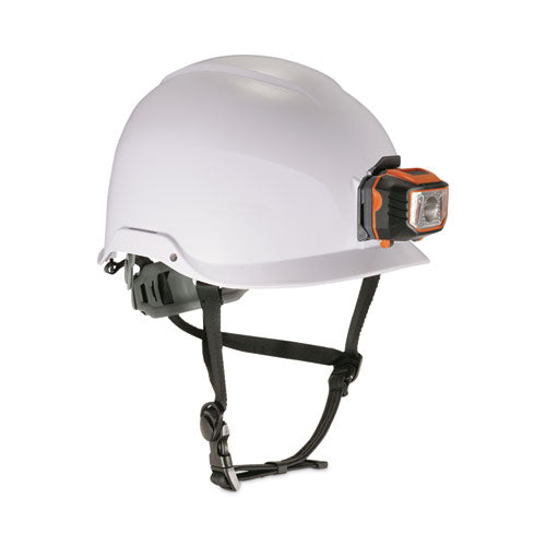 Ergodyne Skullerz 8974led Class E Safety Helmet W/8981 Universal Led Headlamp 6-pt Ratchet Susp White