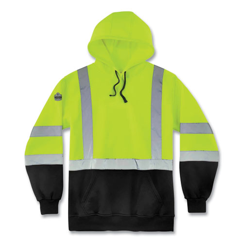 Ergodyne Glowear 8373 Hi-vis Class 3 Hooded With Sweatshirt Black Bottom Polar Fleece Lime Medium