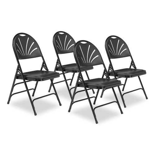 NPS 1100 Series Fan-back Tri-brace Dual Hinge Folding Chair Supports 500 Lb 17.75" Seat Ht Black 4/ct Ships In 1-3 Bus Days