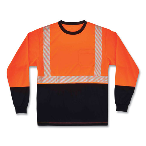 Ergodyne Glowear 8281bk Class 2 Long Sleeve Shirt With Black Bottom Polyester 5x-large Orange