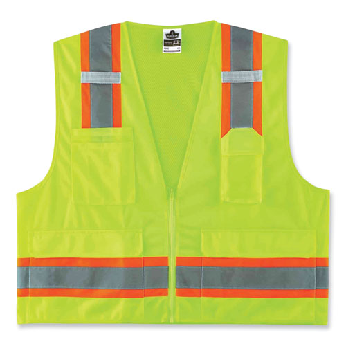 Ergodyne Glowear 8248z Class 2 Two-tone Surveyors Zipper Vest Polyester Small/medium Lime