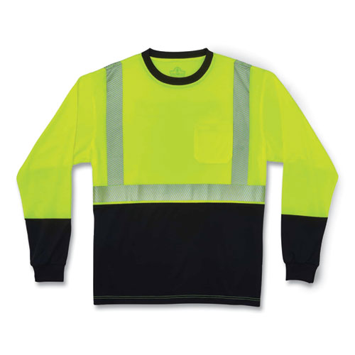 Ergodyne Glowear 8281bk Class 2 Long Sleeve Shirt With Black Bottom Polyester 2x-large Lime