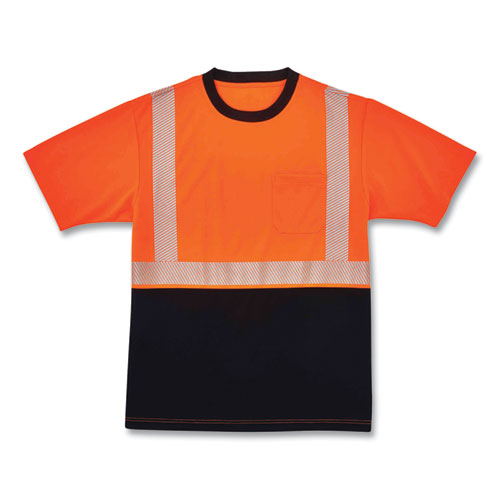 Ergodyne Glowear 8280bk Class 2 Performance T-shirt With Black Bottom Polyester 4x-large Orange