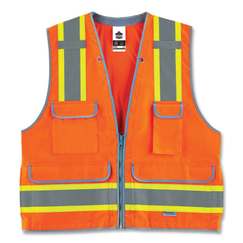 Ergodyne Glowear 8254hdz Class 2 Heavy-duty Surveyors Zipper Vest Polyester 4x-large/5x-large Orange