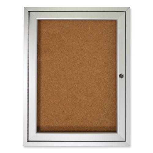 Ghent 1 Door Enclosed Natural Cork Bulletin Board With Satin Aluminum Frame 18x24 Tan Surface