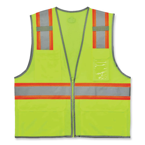 Ergodyne Glowear 8246z Class 2 Two-tone Mesh Reflective Binding Zipper Vest Polyester 4x-large/5xl Lime