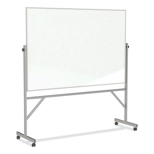 Ghent Reversible Magnetic Porcelain Whiteboard With Satin Aluminum Frame 77.25x78.13 White Surface