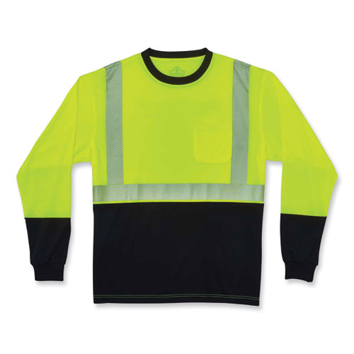 Ergodyne Glowear 8281bk Class 2 Long Sleeve Shirt With Black Bottom Polyester 4x-large Lime