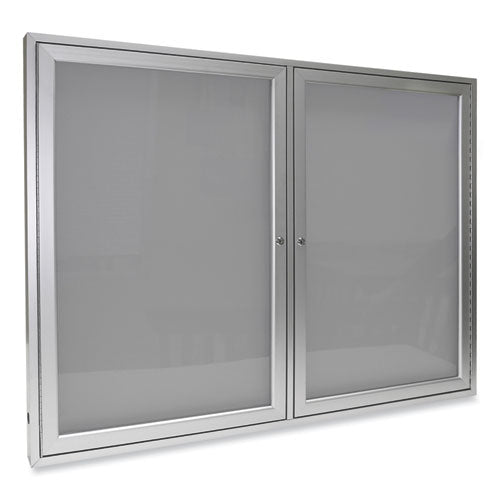 Ghent 2 Door Enclosed Vinyl Bulletin Board With Satin Aluminum Frame 48x36 Silver Surface