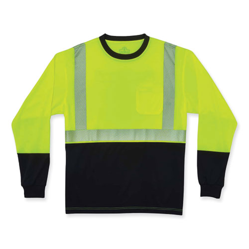 Ergodyne Glowear 8281bk Class 2 Long Sleeve Shirt With Black Bottom Polyester Small Lime