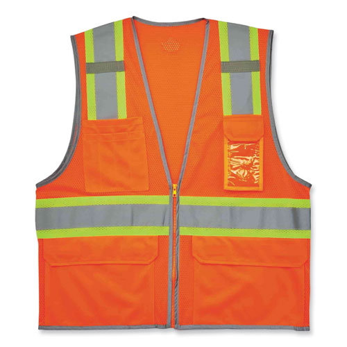 Ergodyne Glowear 8246z Class 2 Two-tone Mesh Reflective Binding Zipper Vest Polyester 4xl/5xl Orange