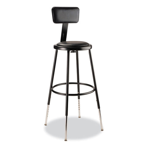 NPS 6400 Series Height Adj Heavy Duty Vinyl Steel Stool W/backrest Supports 300 Lb 25"-33" Seat Ht Blackships In 1-3 Bus Days