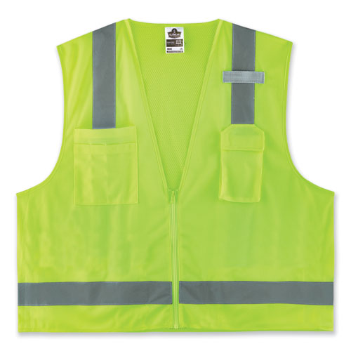 Ergodyne Glowear 8249z-s Single Size Class 2 Economy Surveyors Zipper Vest Polyester 5x-large Lime