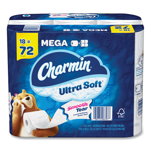 Charmin Ultra Soft Bathroom Tissue Mega Roll Septic Safe 2-ply White 224 Sheets/roll 18 Rolls/Case