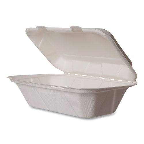 Vegware™ White Molded Fiber Clamshell Containers 9x11x2 White Sugarcane 250/Case