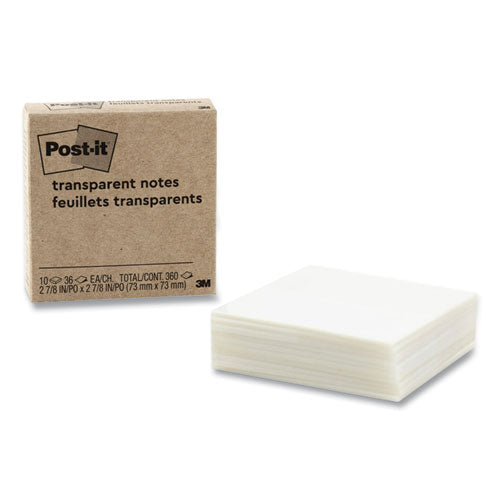 Post-it Transparent Notes Unruled 3"x3" Transparent 36 Sheets/pad 10 Pads/pack