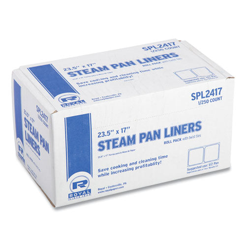 AmerCareRoyal Steam Pan Liners With Twist Ties For 1/2 Pan Sized Steam Pans 0.02 Mil 17"x23.5" 250/Case